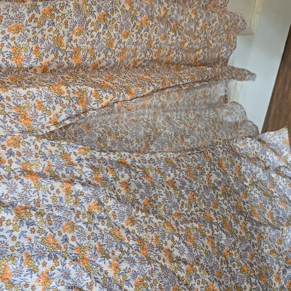 H&M Floral Midi Front Split Left Side Zip Ruffle On Off Shoulder Sleeve Pretty - Picture 6 of 7